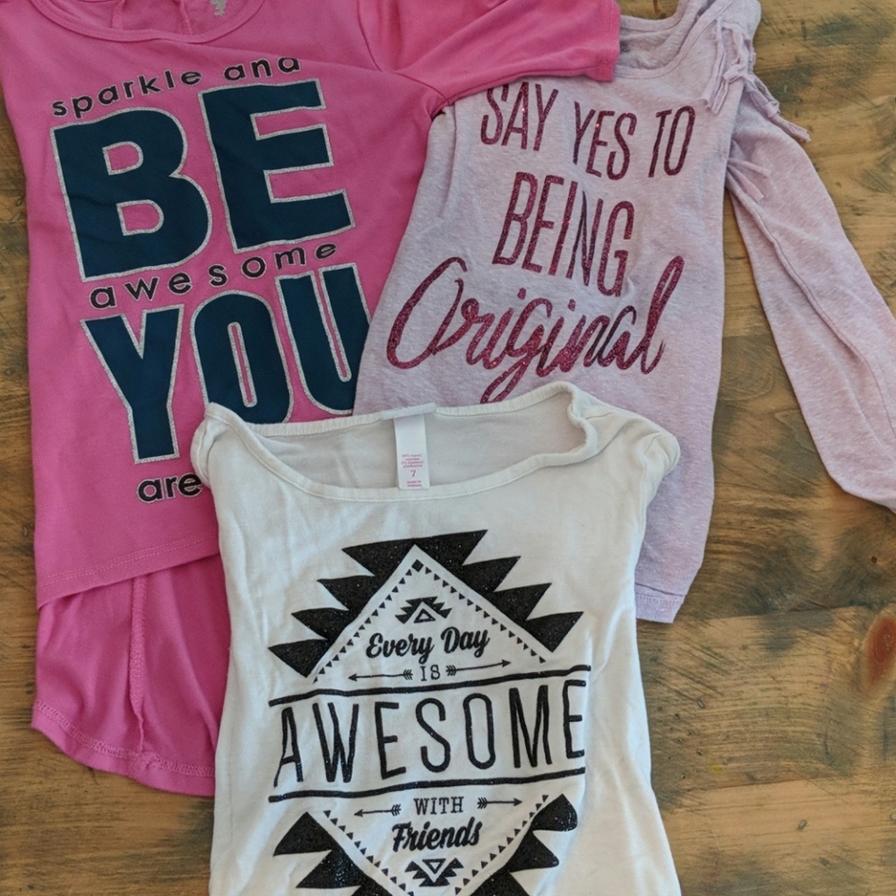 Little girls bundle of 3 sparkling positive shirts